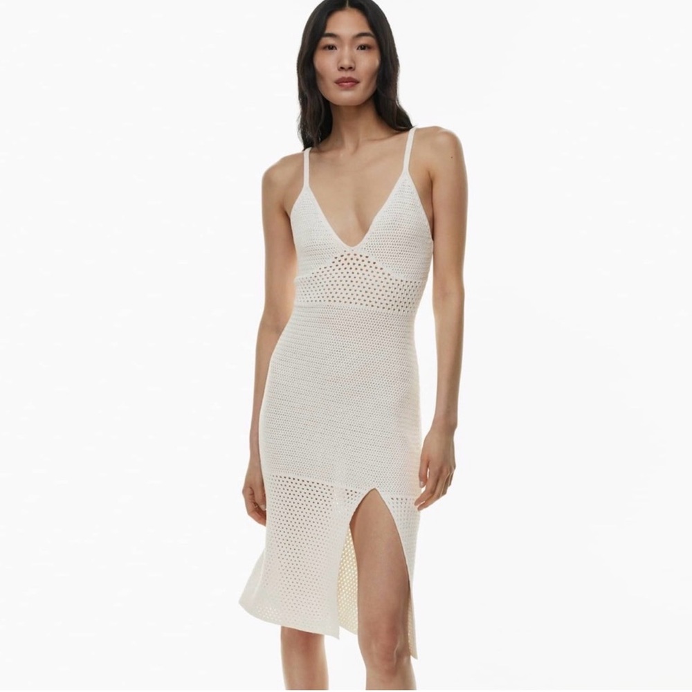 Aritzia Wilfred Evie Crochet Midi Dress with Slit in Light
Birch Size Small